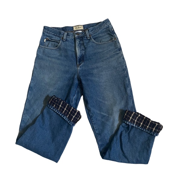 L.L. Bean Jeans Vintage Ll Bean Flannel Lining Dark Blue Jeans Size
